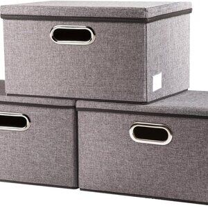 Storage Bins with Lids [3-Pack] Linen Fabric Foldable Storage Boxes Organizer Co